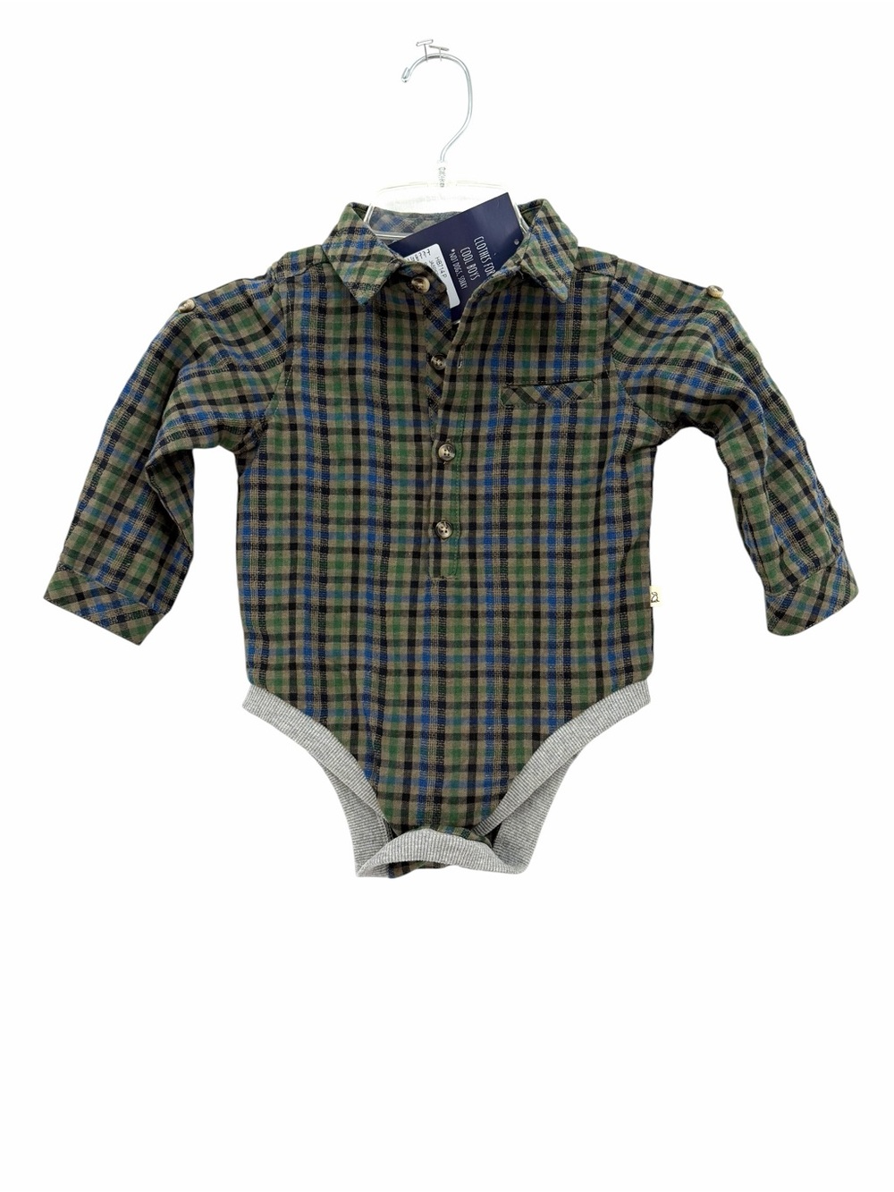 Me & Henry Plaid Long-Sleeve Baby Bodysuit Shirt - Green/Navy NWT